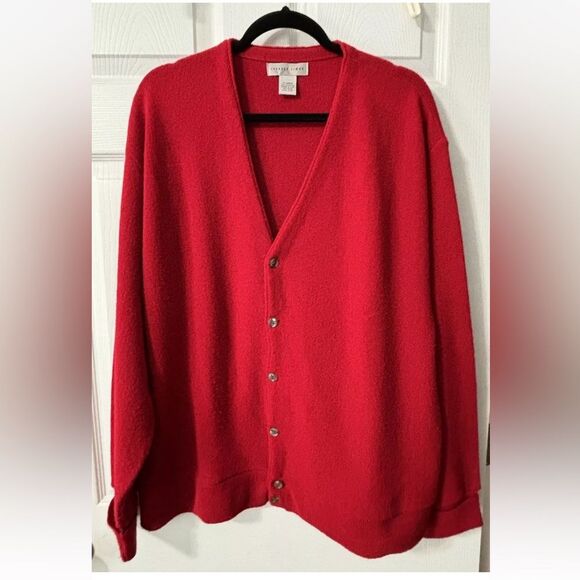 Vintage 90s Cypress Links Cardigan Sweater Red Acrylic Made USA Button Front XL - Picture 1 of 9